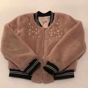 Hannah Banana Girls Pink Faux Fur Pearl Coat